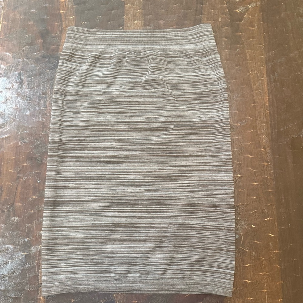 Coco Limon Striped Taupe and Gray Stretch Skirt